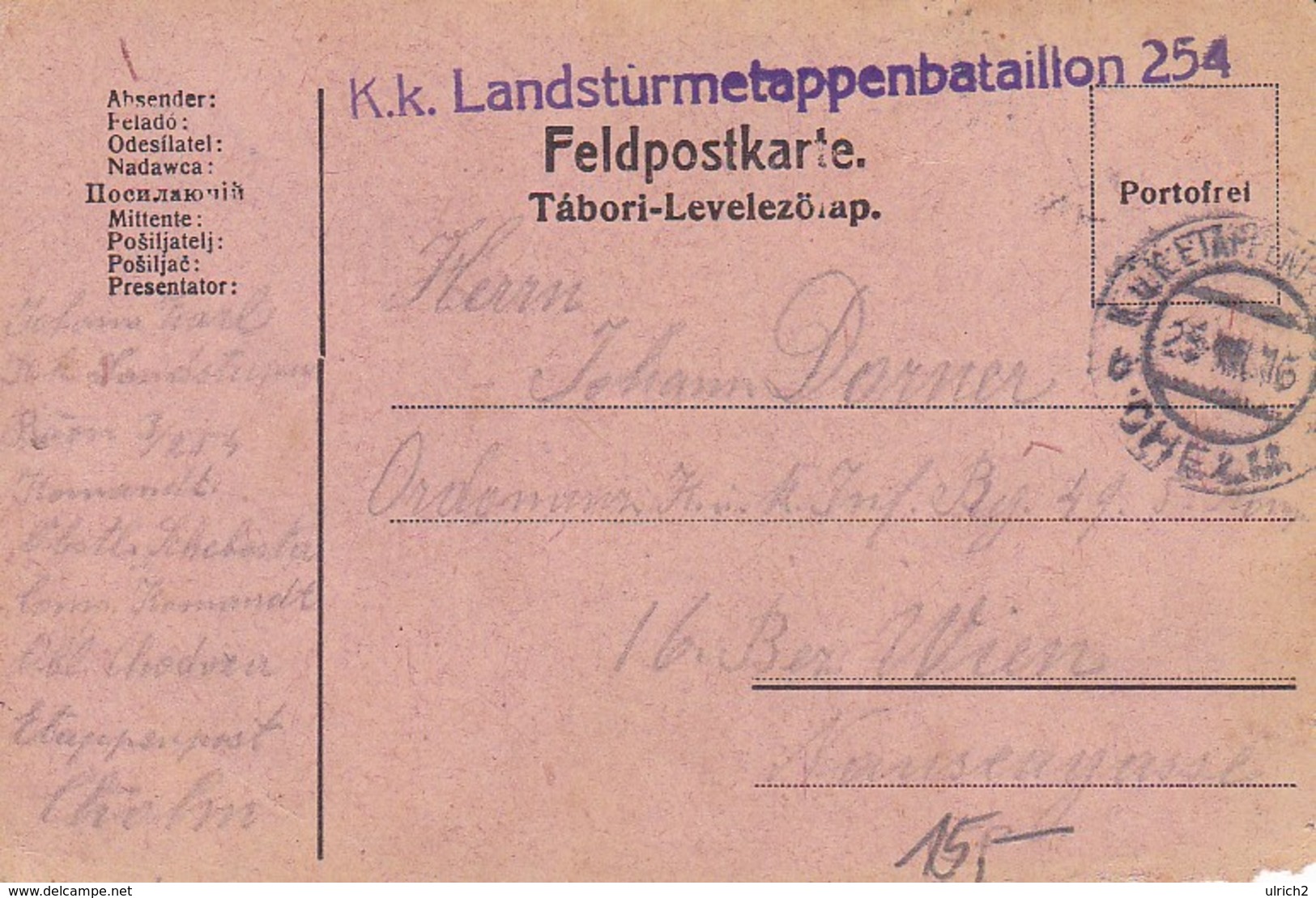 Feldpostkarte - Landsturmetappenbataillon 254 - 1916 (35641) - Briefe U. Dokumente