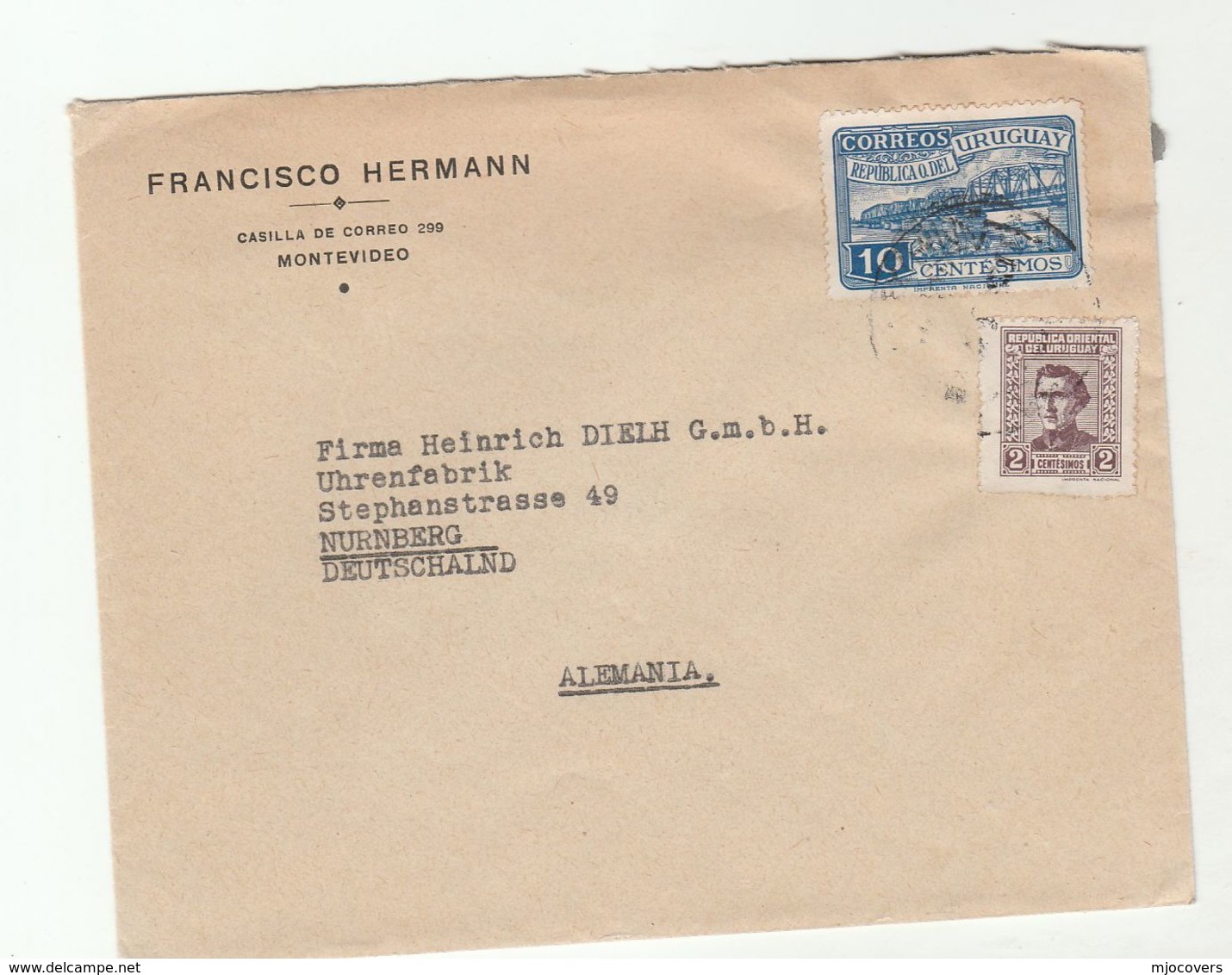 1948c URUGUAY COVER To Germany Stanta Lucia River BRIDGE Stamps - Uruguay