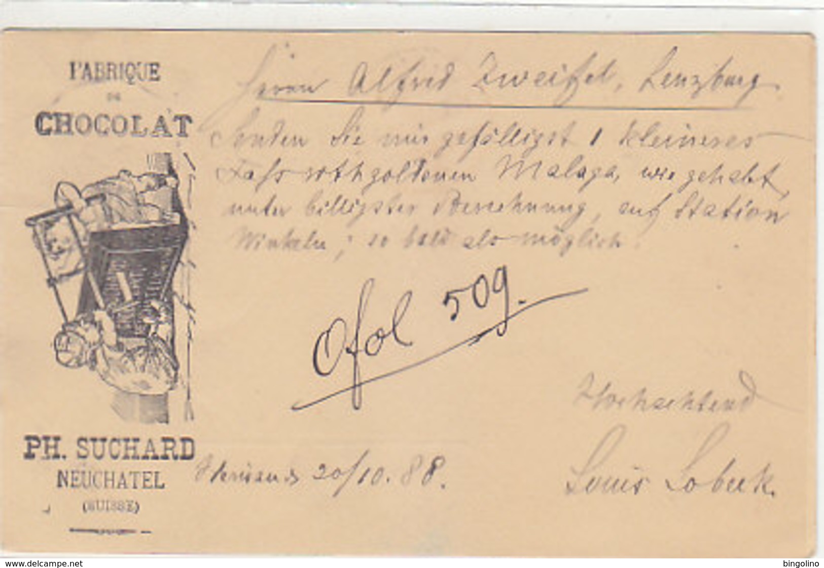 Fabrique De Chocolat Ph.Suchard - Entier Postal - Enfants - 1888       (P-162-60720) - Advertising