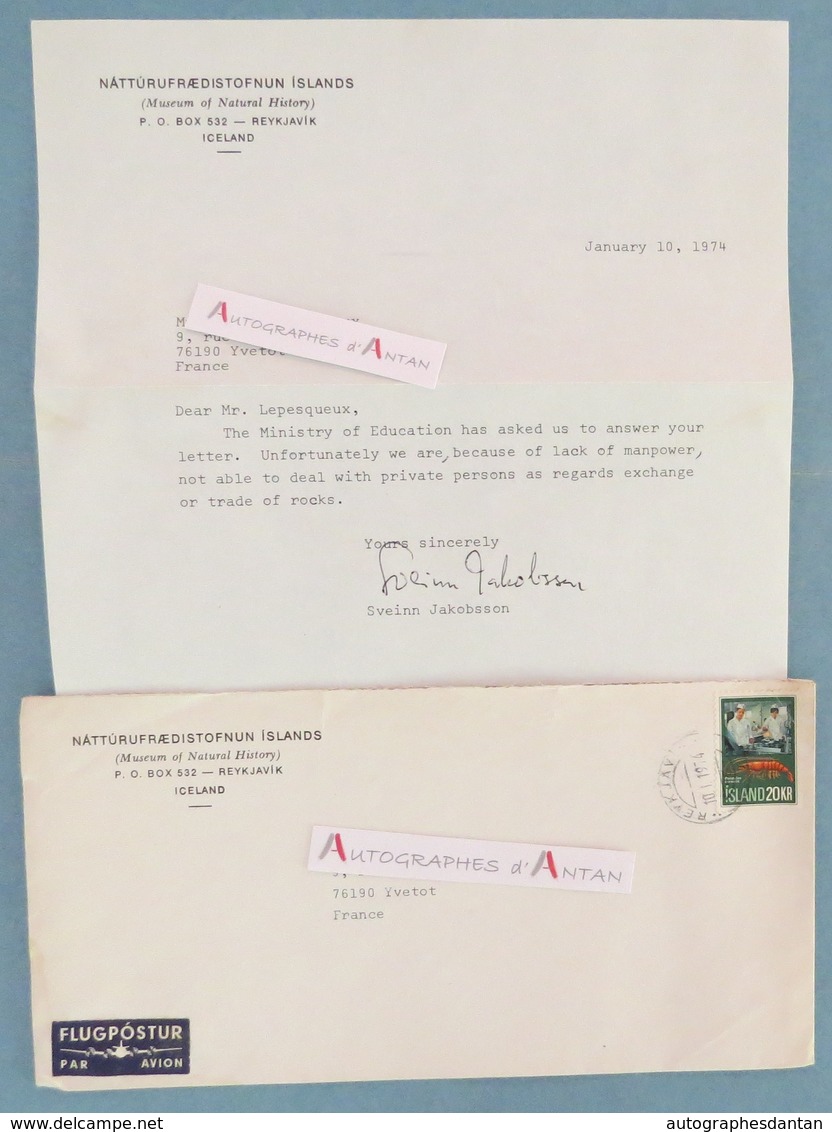 ICELAND REYKJAVIK - Museum Of Natural History - 1974 - Sveinn JAKOBSSON - Islande Island Islands Letter Autograph - Autres & Non Classés