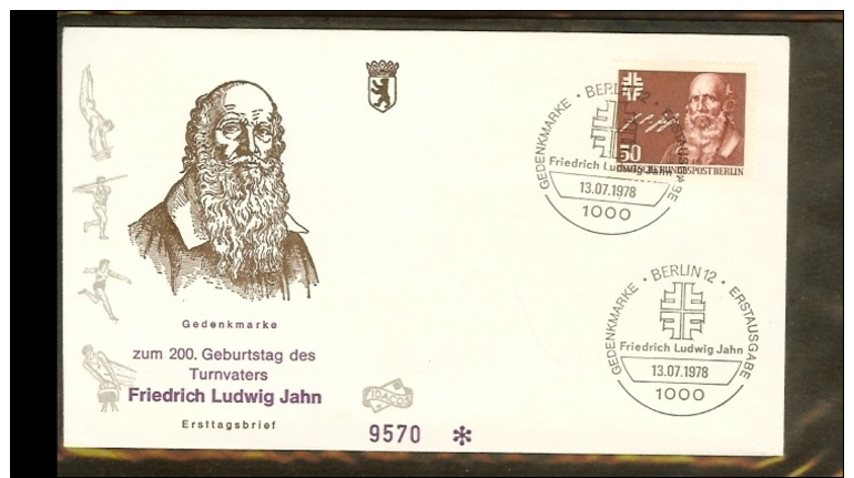 1978 - Berlin (West) FDC Mi. 570 (1) - Sport - Gymnastics - 200. Geburtstag Friedrich Ludwig Jahn - Turnvater [PB04_202] - Andere & Zonder Classificatie