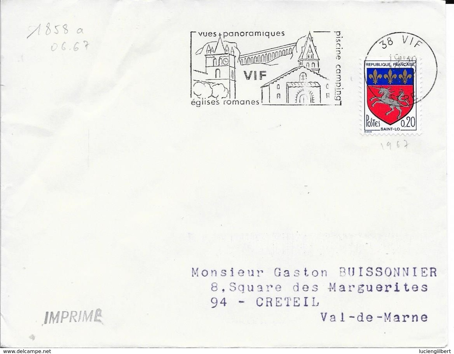 Isere 38   -  VIf    - FLAMME N° 1858a  -  1967   - VUE PANORAMIQUE / VIF / EGLISE ROMANE / PISCINE CAMPING - Mechanical Postmarks (Advertisement)