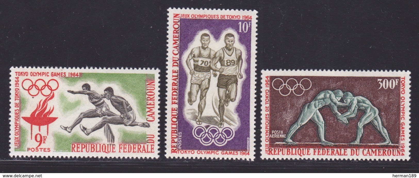 CAMEROUN N°  384 & 385, AERIENS N° 61 ** MNH Neufs Sans Charnière, TB (D7501) Sports Jeux Olympiques De Tokyo 1964 - Camerún (1960-...)