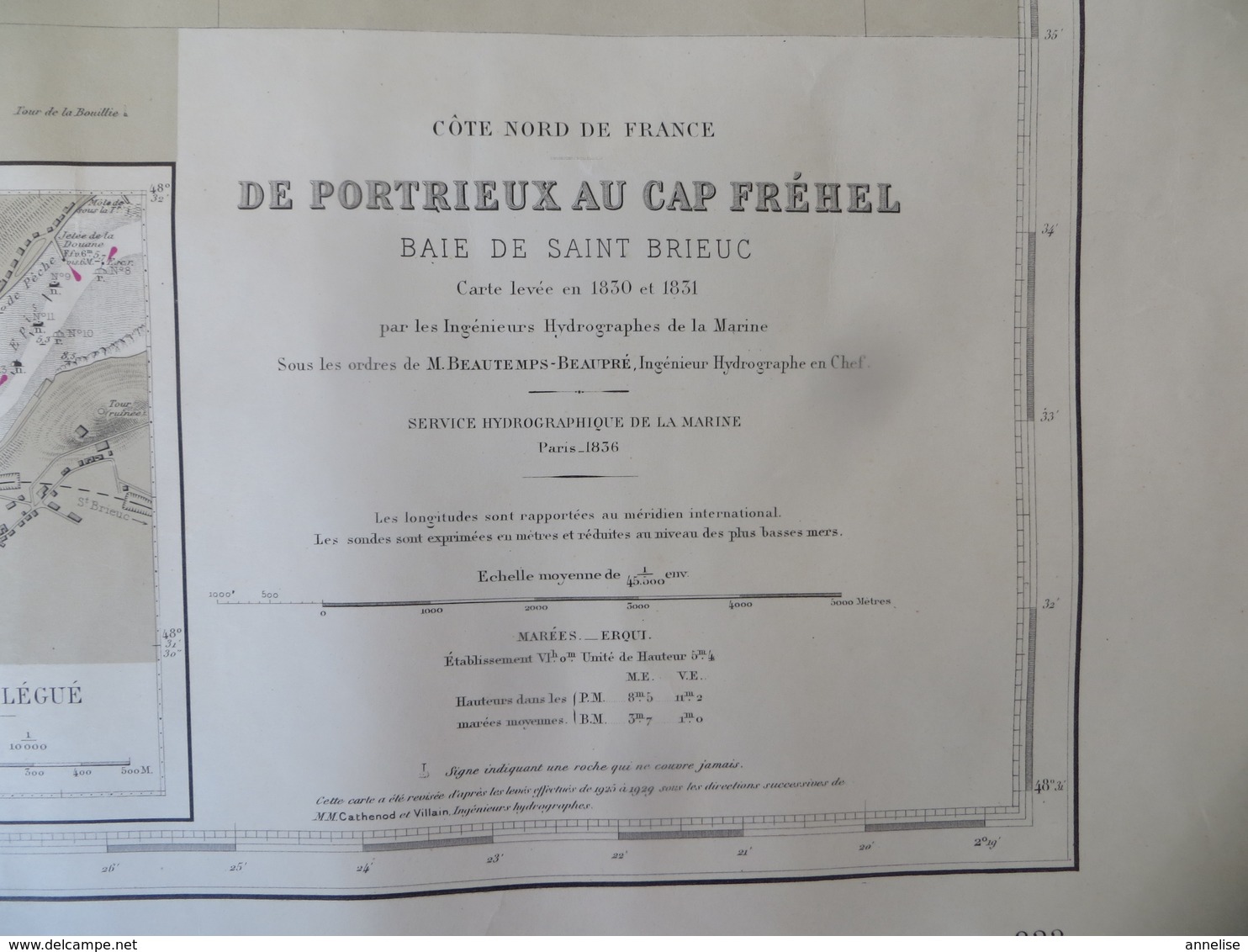 Carte Marine : Portrieux 22 - Cap Fréhel 22  Port Du Légué St-Brieuc N° 833  SHM 1836 - Cartas Náuticas