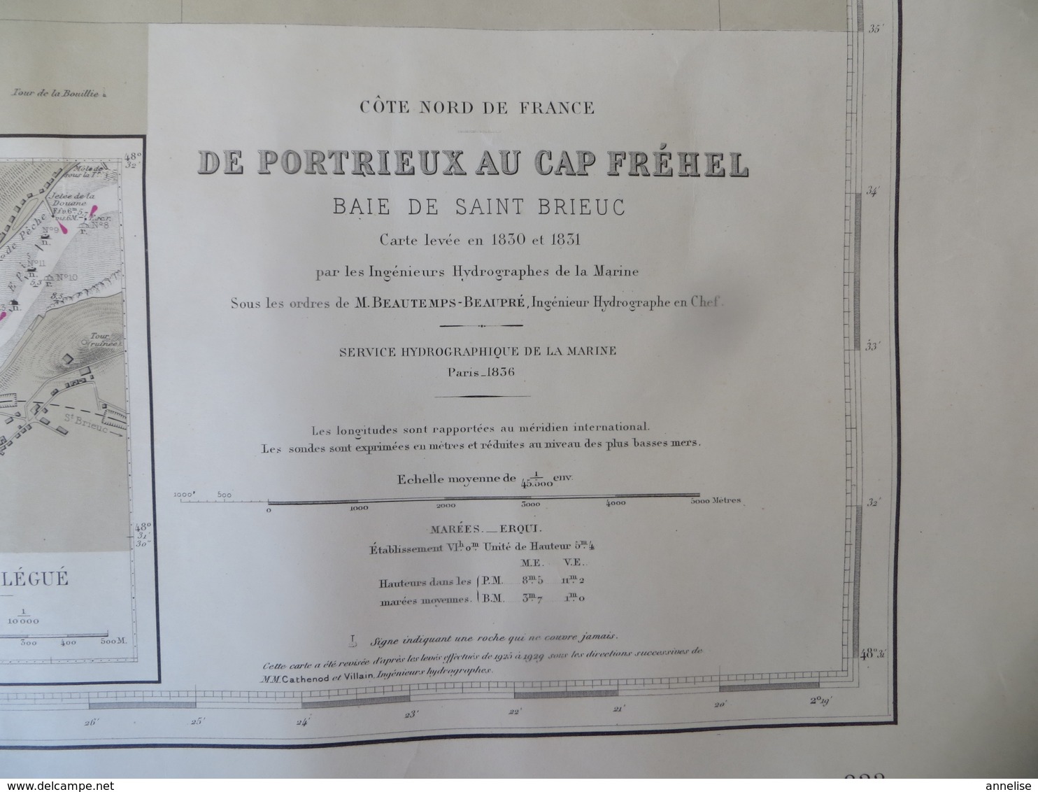 Carte Marine : Portrieux 22 - Cap Fréhel 22  Port Du Légué St-Brieuc N° 833  SHM 1836 - Zeekaarten