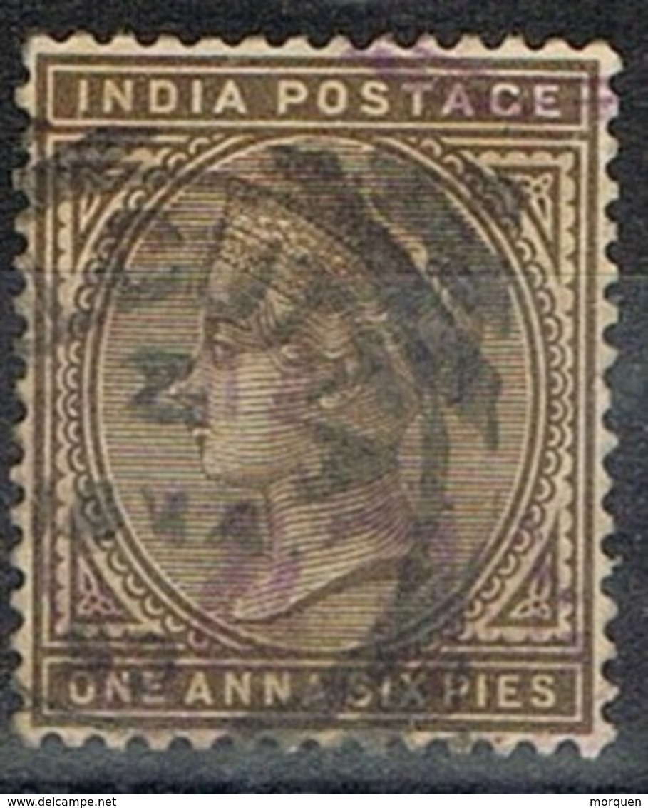 Sello INDIA Postage 1 Anna 6 Pies 1877, Fechador CALCUTTA, Num 36 º - 1936-47 King George VI