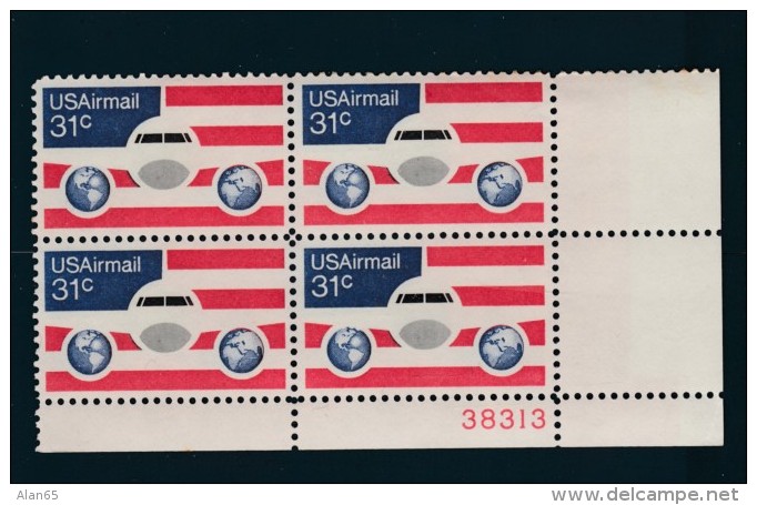 Plate # Block Of 4, MNH Sc#C90, 31-cent Plane And Globes 1976 Issue - 3b. 1961-... Unused