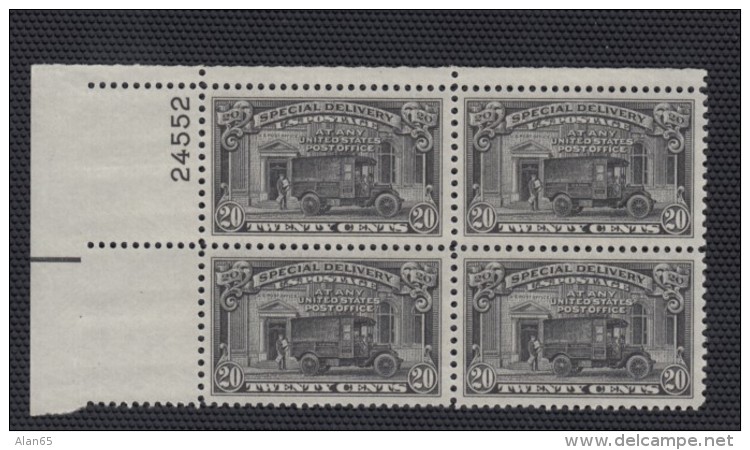 Plate # Block Of 4, MNH Sc#E19 20-cent 1951 Post Office Truck Issue - Special Delivery, Registration & Certified