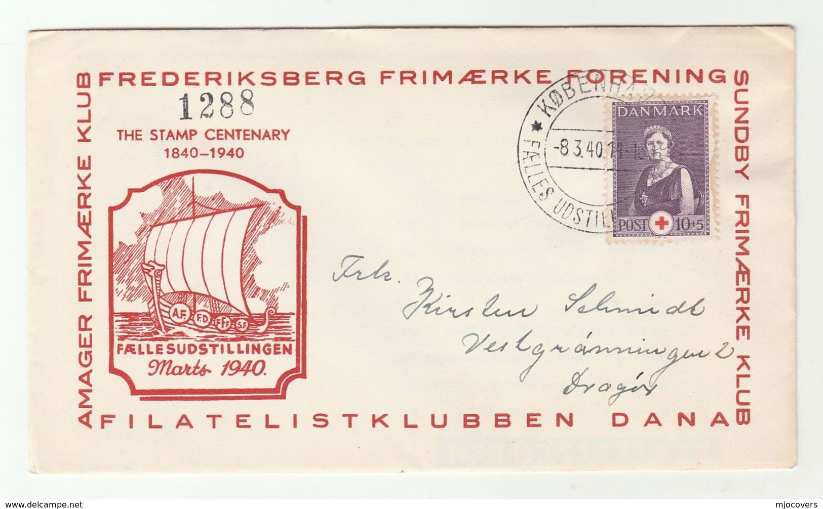 1940 DENMARK STAMP CENTENARY RED CROSS Stamps EVENT COVER Sailing Ship Pic - Covers & Documents