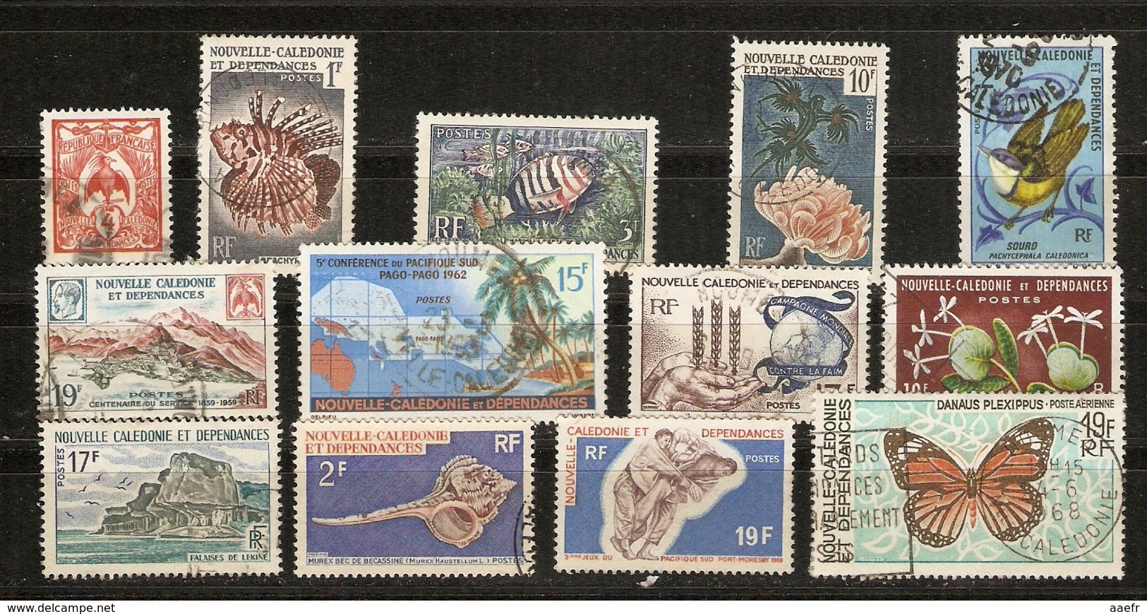 Nouvelle Calédonie 1959/69 - Petit Lot De 13° - Poissons - Coquillages - Oiseaux - Flore - Papillon - Paysages - Vrac (max 999 Timbres)