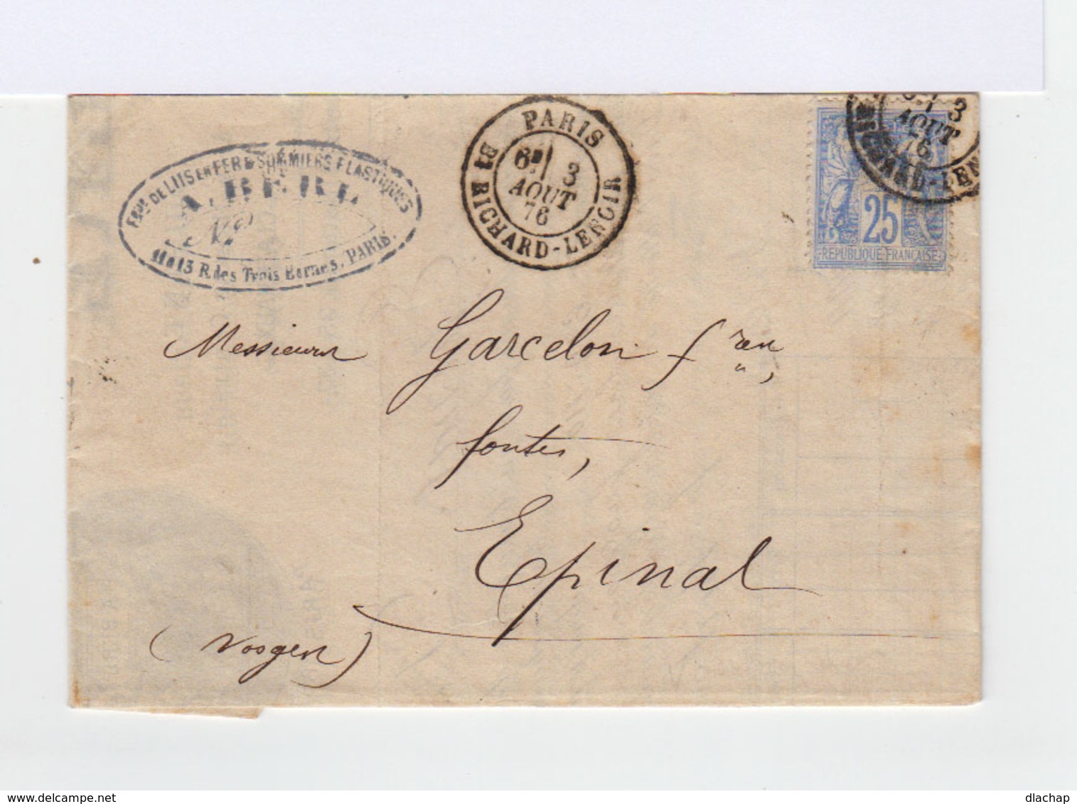 Sur Lettre Type Sage 25 C. Outremer. Oblitération Paris. (544) - 1849-1876: Classic Period