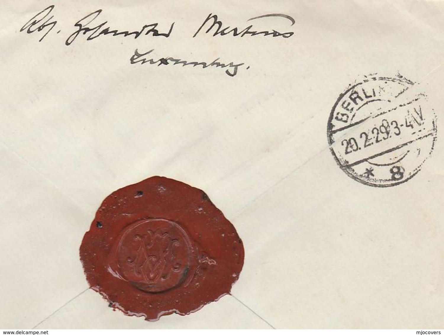 1929 Registered LUXEMBOURG COVER To BERLIN  3f ECHTERNACH Stamp WAX SEAL To Germany - Covers & Documents