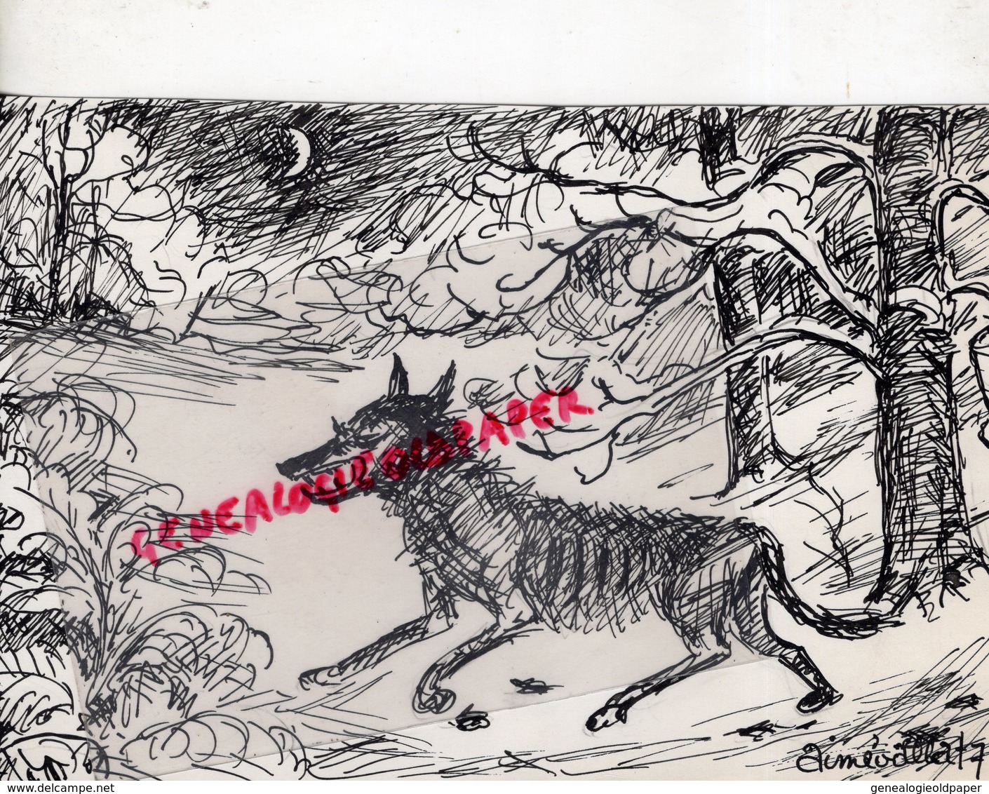 87 - RANCON BELLAC BLANZAC - AIME VALLAT 1976- BEAU DESSIN ORIGINAL CRAYON ET ENCRE NOIRE - LE LOUP - Zeichnungen