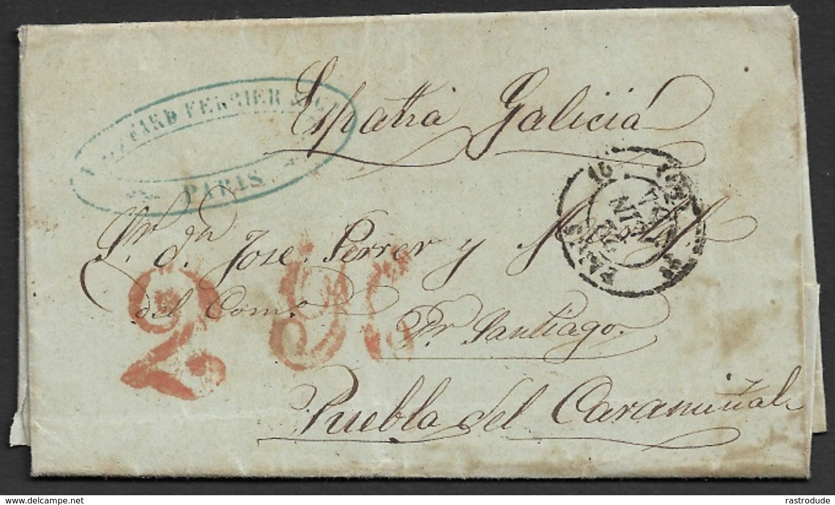 1854 Entire Liverpool To Puebla Del Caramiñal, Spain - Over France - ...-1840 Prephilately