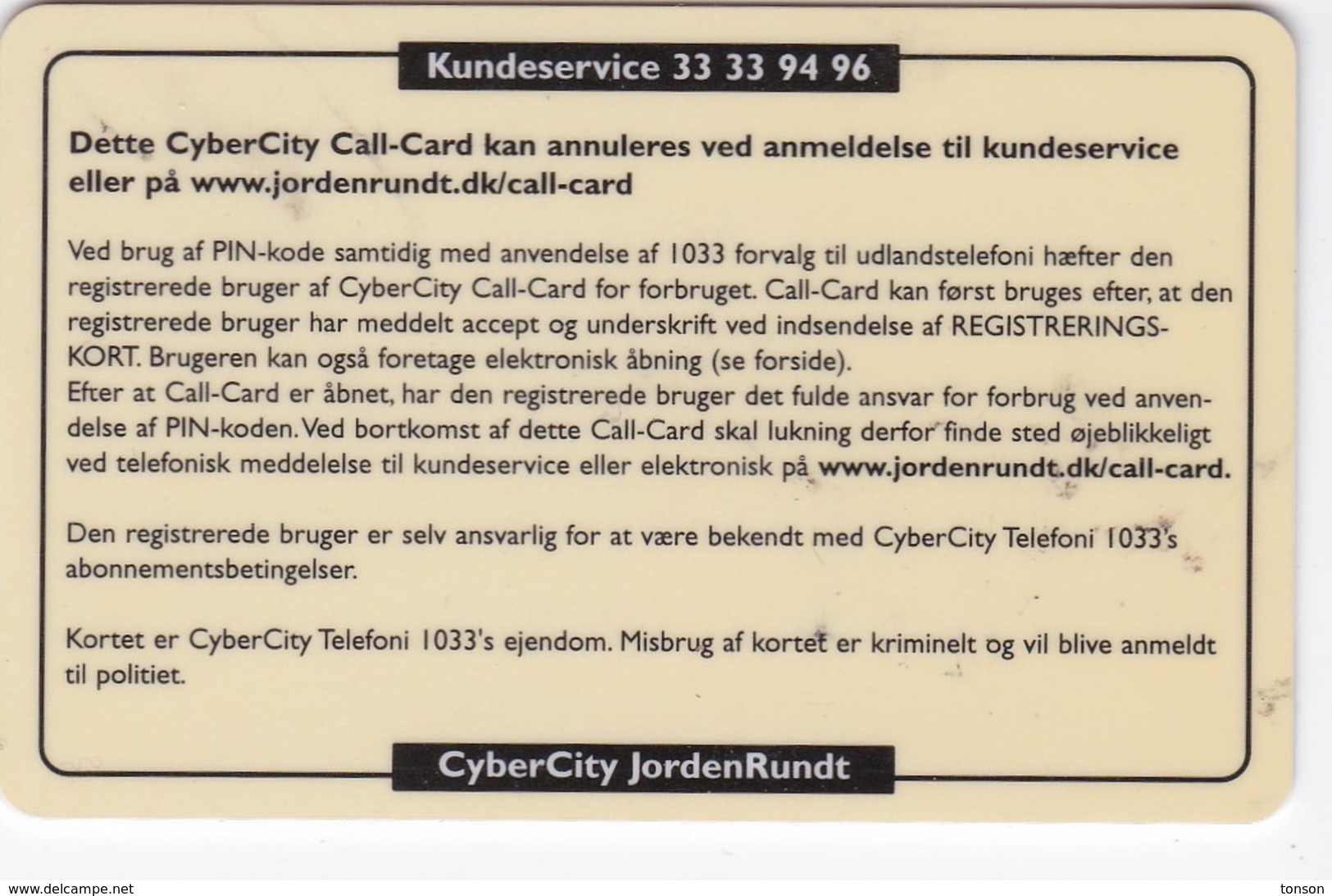 Denmark, Cyber City, Jorden Rundt, Very Old Mint Card, 2 Scans. - Dänemark