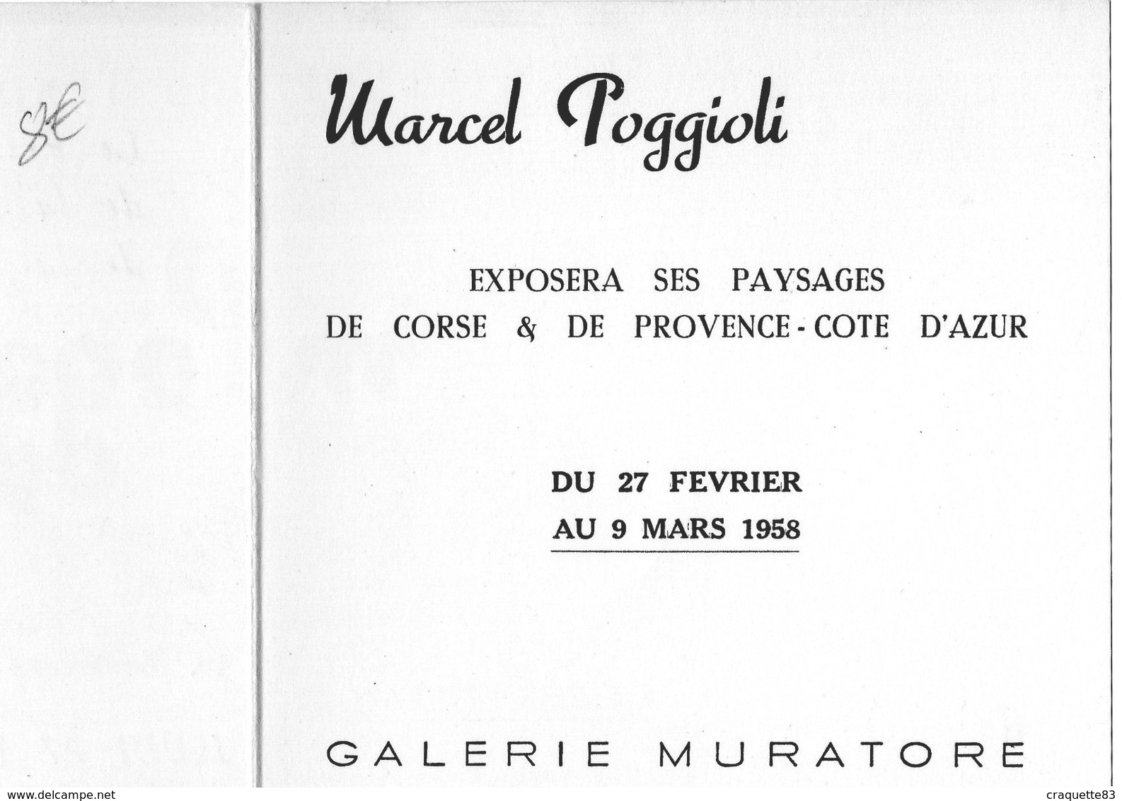 INVITATION - VERNISSAGE DE L'EXPOSITION DU PEINTRE MPOGGIIOLI-GALERIE MURATORE  NICE  27 FEVRIER 1958 - Autres & Non Classés