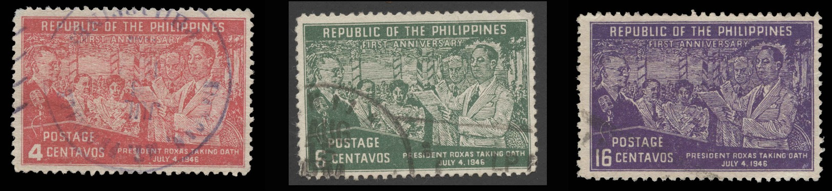 Philippines Scott # 512-514, Set Of 3 (1947) First Anniversary Of Republic, Used - Philippines