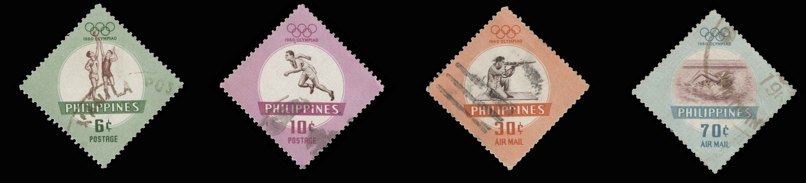 Philippines Scott # 821-822+C85-86, Set Of 4 (1960) 17th Olympic Games, Used - Philippines