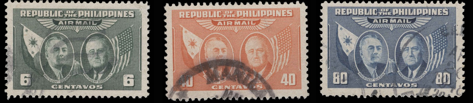 Philippines Scott #C 64-66, Set Of 3 (1947) Manuel Quezon And Franklin Roosevelt, Used - Philippines