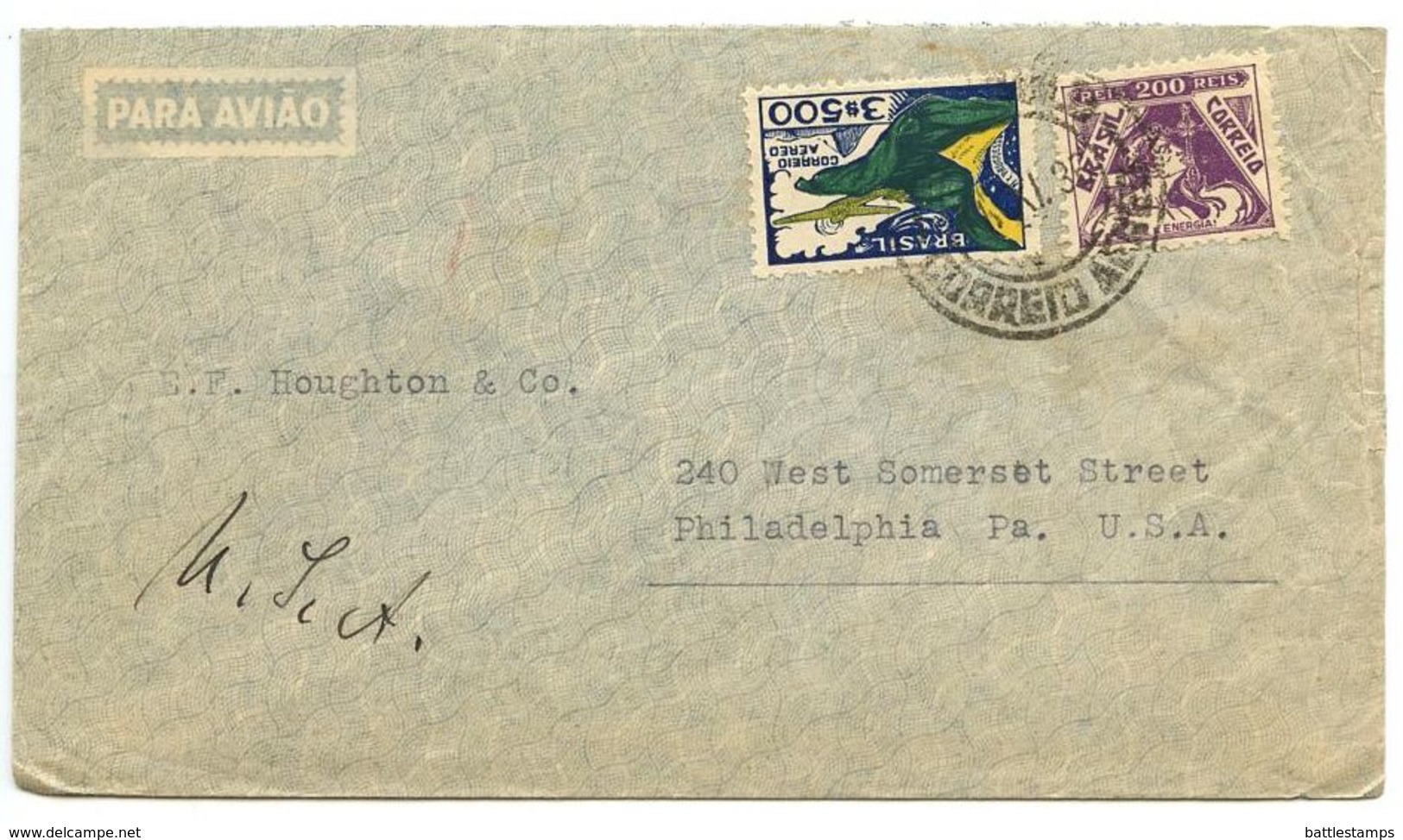 Brazil 1936 Airmail Cover To Philadelphia, Pennsylvania W/ Scott C31 Airplane & Flag - Covers & Documents