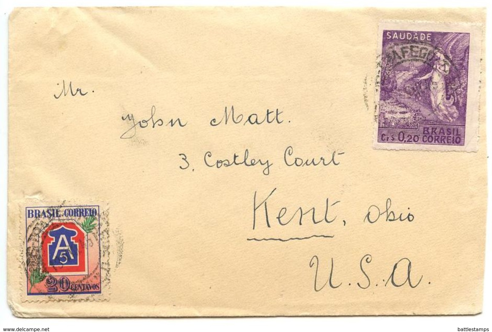 Brazil 1945 Cover Santos To Kent OH W/ Scott 628 - Victory & 635 - US 5th Army - Covers & Documents