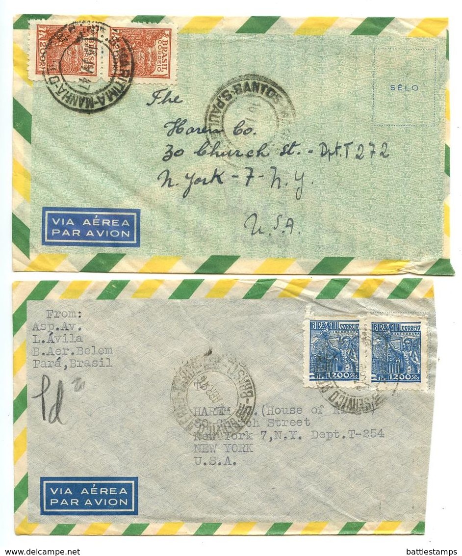 Brazil 1946-47 2 Airmail Covers Santos & Pará To New York, NY - Covers & Documents