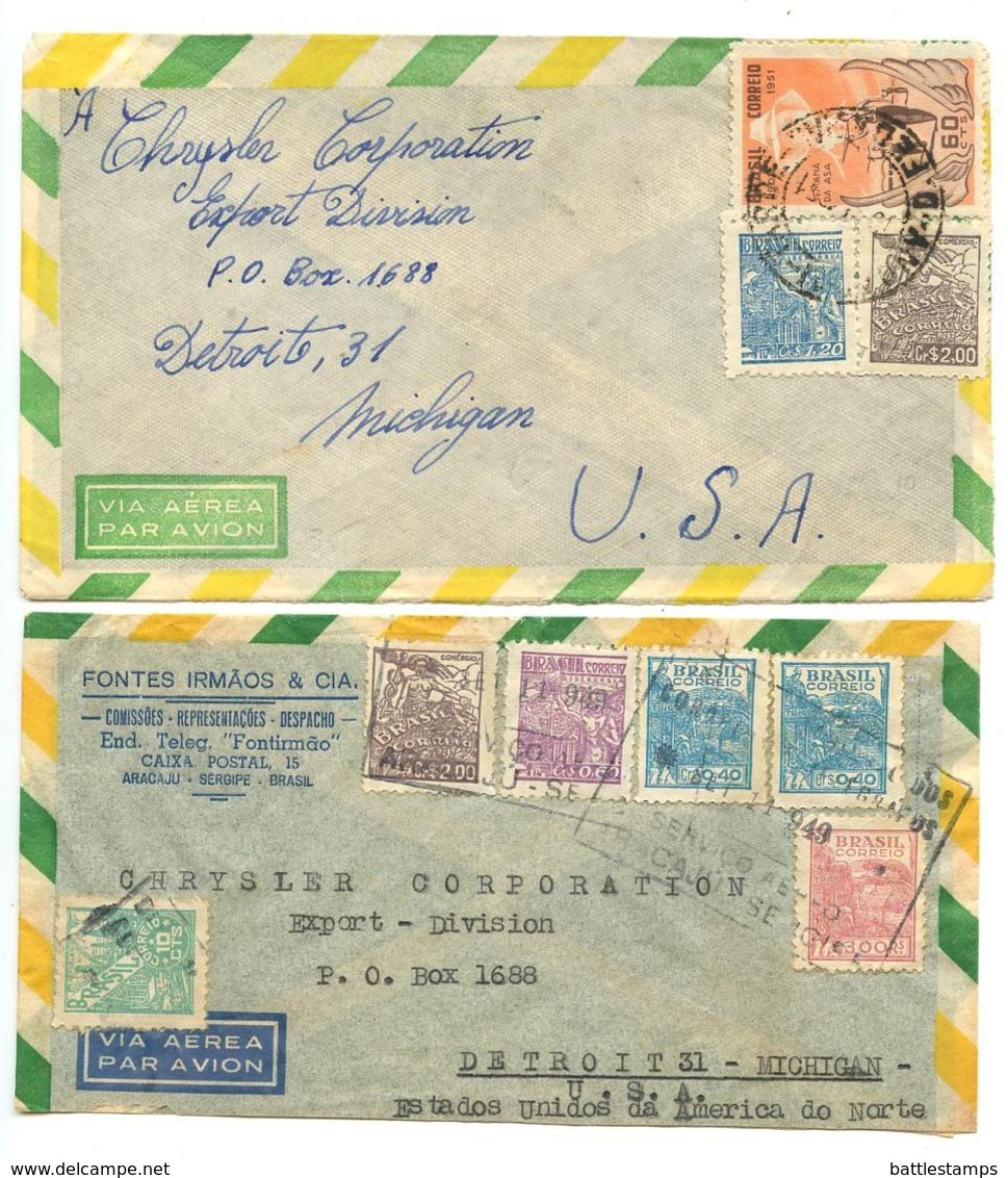 Brazil 1949/51 2 Airmail Covers Aracaju, Sergipe & Rio De Janiero To U.S. - Covers & Documents