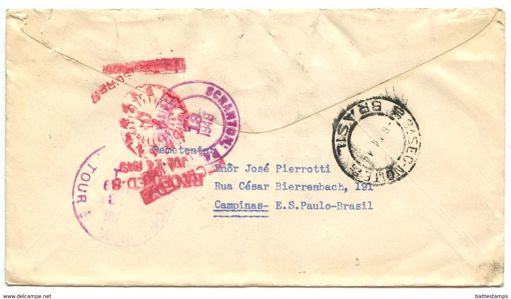 Brazil 1949 Registered Airmail Cover Campinas To Scranton, Pennsylvania - Covers & Documents