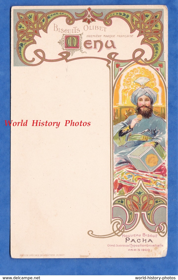 Menu Ancien ART NOUVEAU édition Spéciale Biscuits OLIBET - Biscuit PACHA Exposition Universelle Paris 1900 - Style MUCHA - Menus