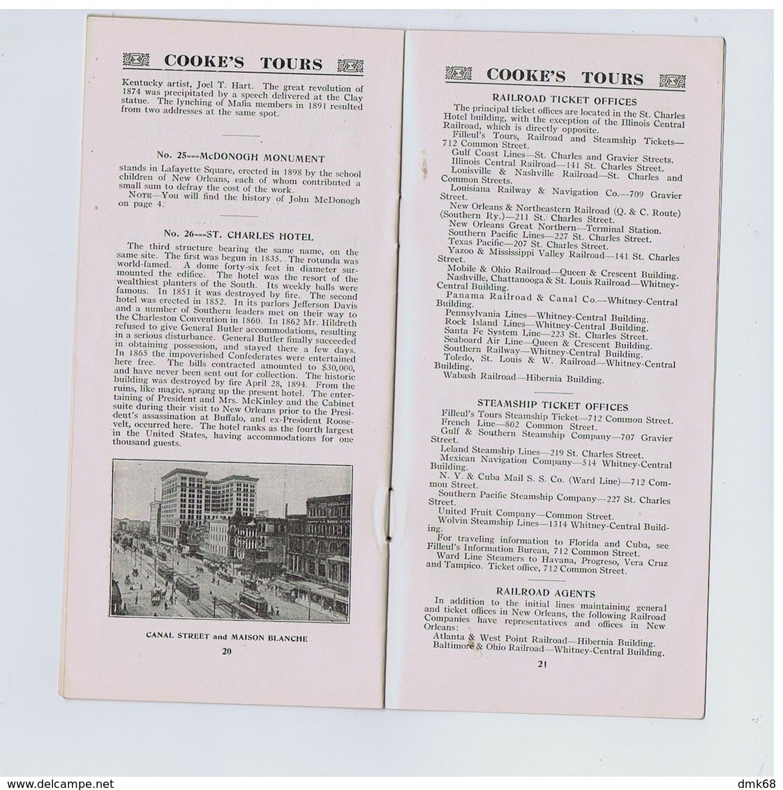 NEW ORLEANS - ORIGINAL COOKeS TOUR OF THE CITY - OLD BROCHURE - 1910s