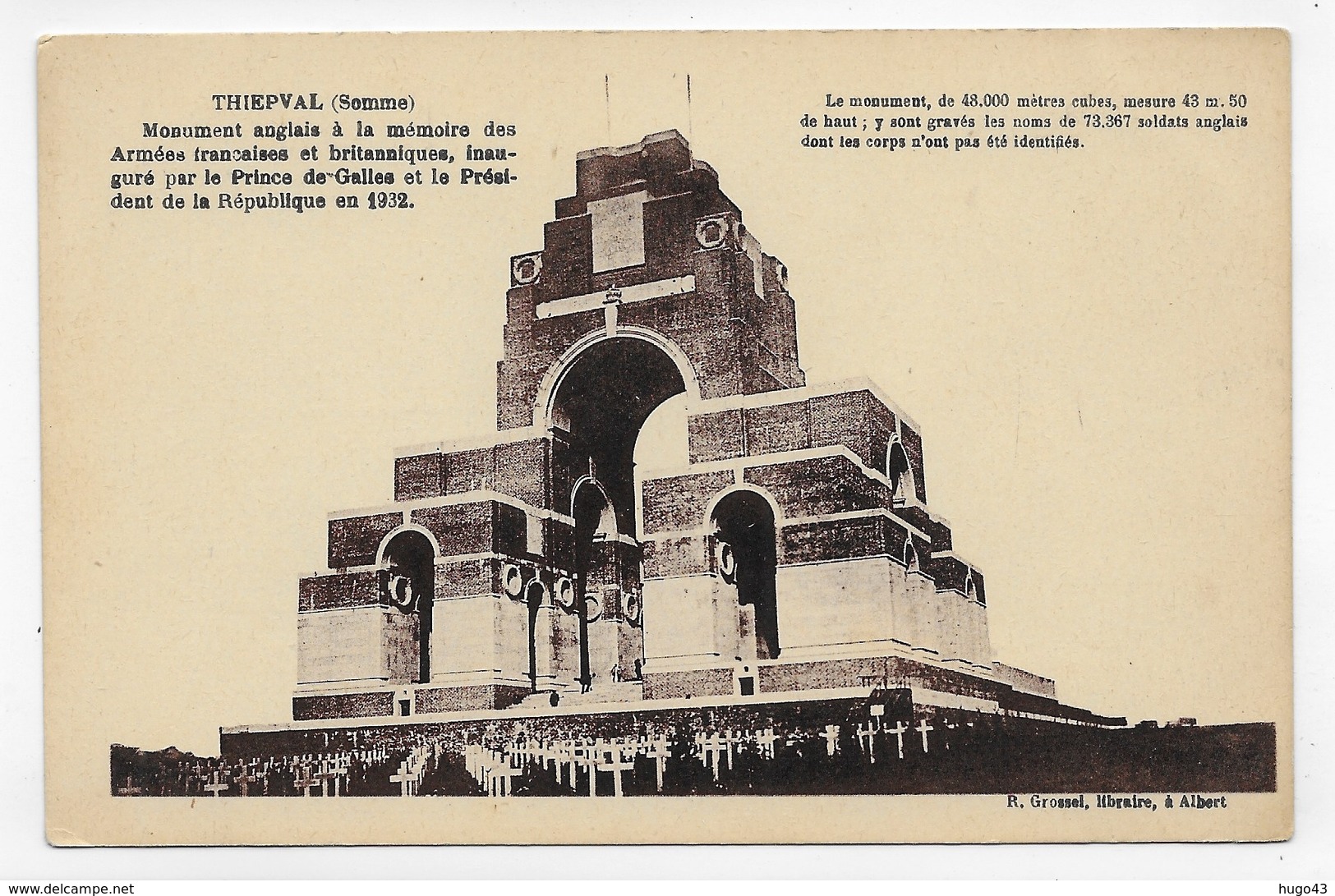 THIEPVAL - MONUMENT ANGLAIS A LA MEMOIRE DES ARMEES FRANCIASES ET BRITANIQUES - CPA NON VOYAGEE - Autres & Non Classés