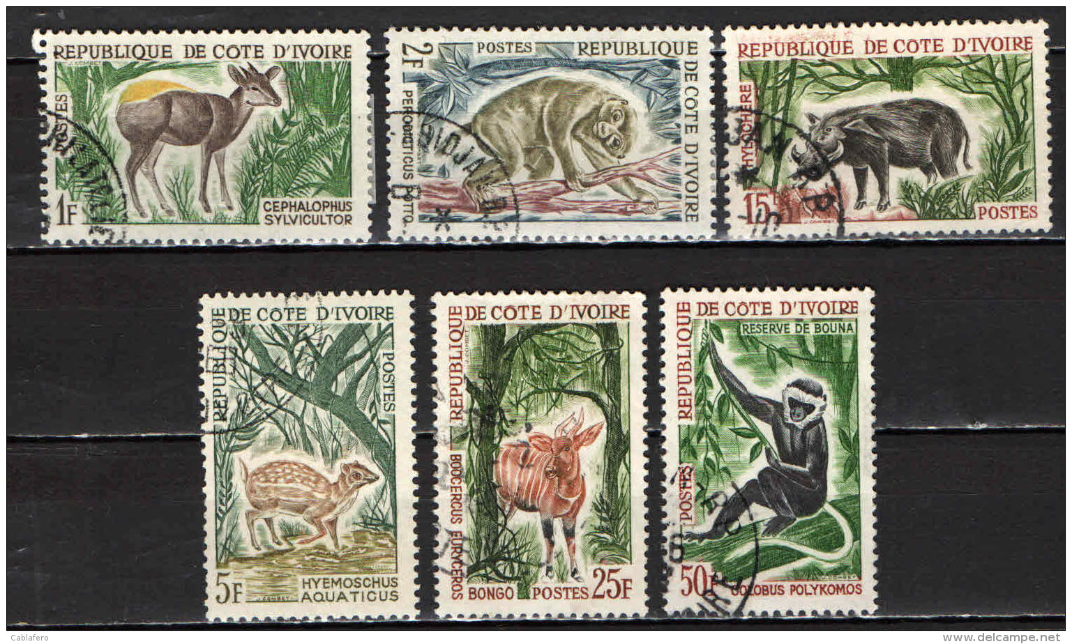 COSTA D'AVORIO - 1963 - ANIMALI - ANIMALS - RINOCERONTE - ANTILOPE - SCIMMIA - USATI - Costa D'Avorio (1960-...)