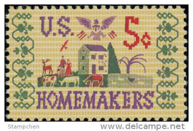 1964 USA Homemakers Stamp Sc#1253 Farm Bird Ox Embroidery Deer Duck - Ducks