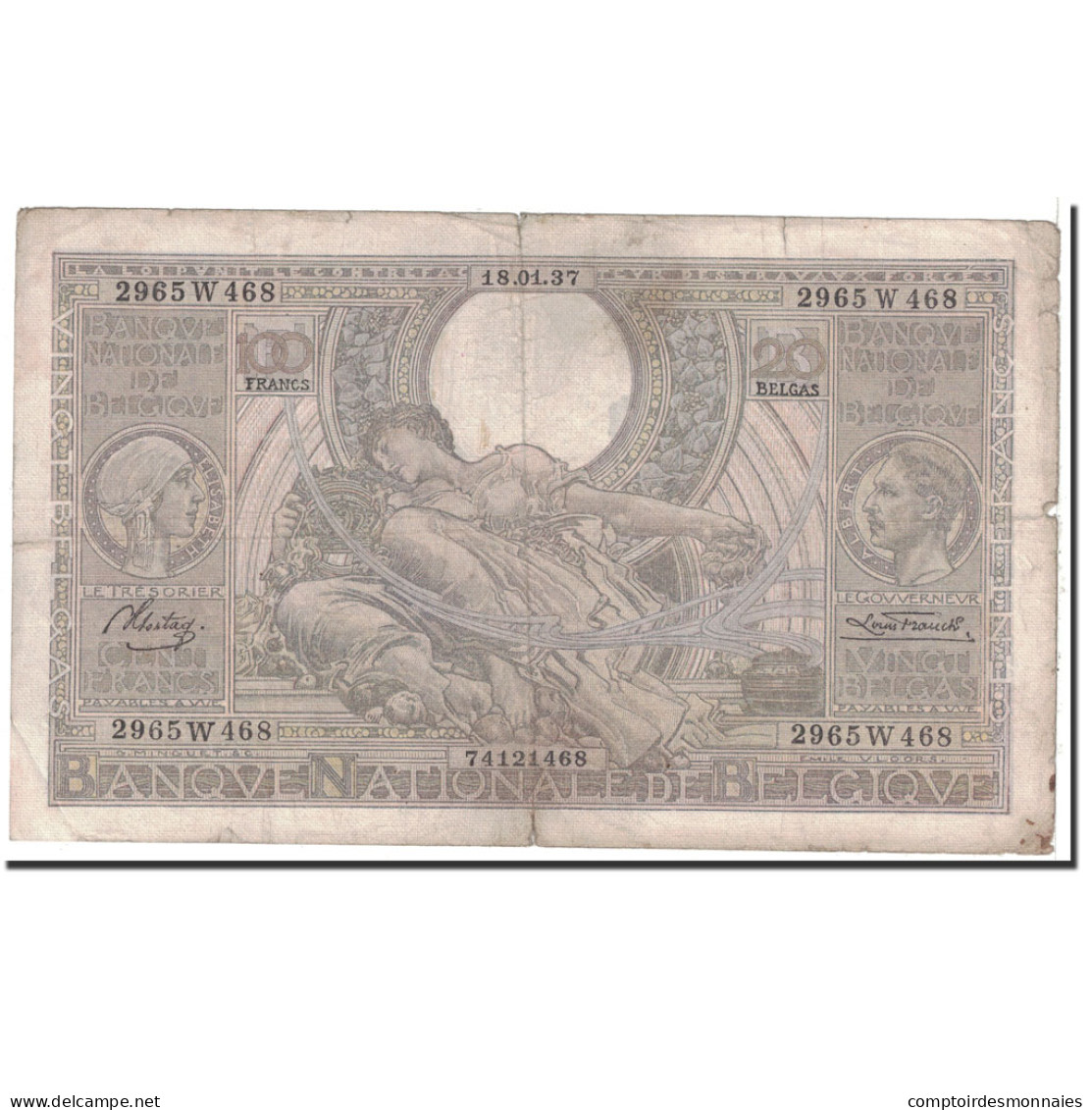 Billet, Belgique, 100 Francs-20 Belgas, 1937, 1937-01-18, KM:107, TB - 100 Francs & 100 Francs-20 Belgas