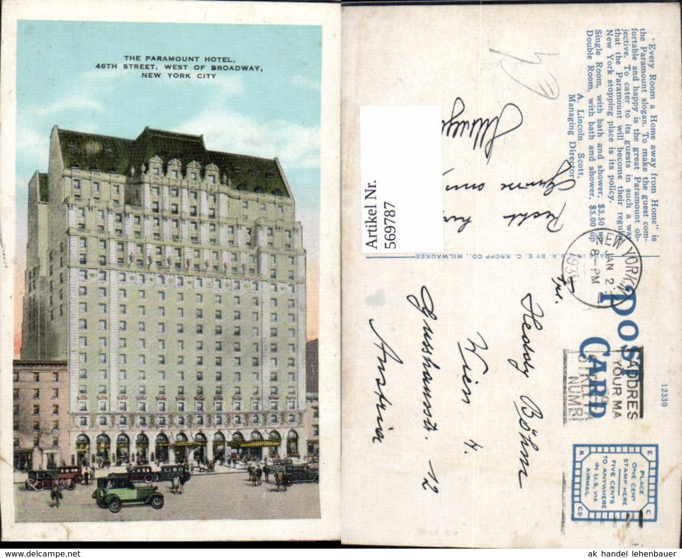 569787,USA The Paramount Hotel New York City Automobil - Sonstige & Ohne Zuordnung