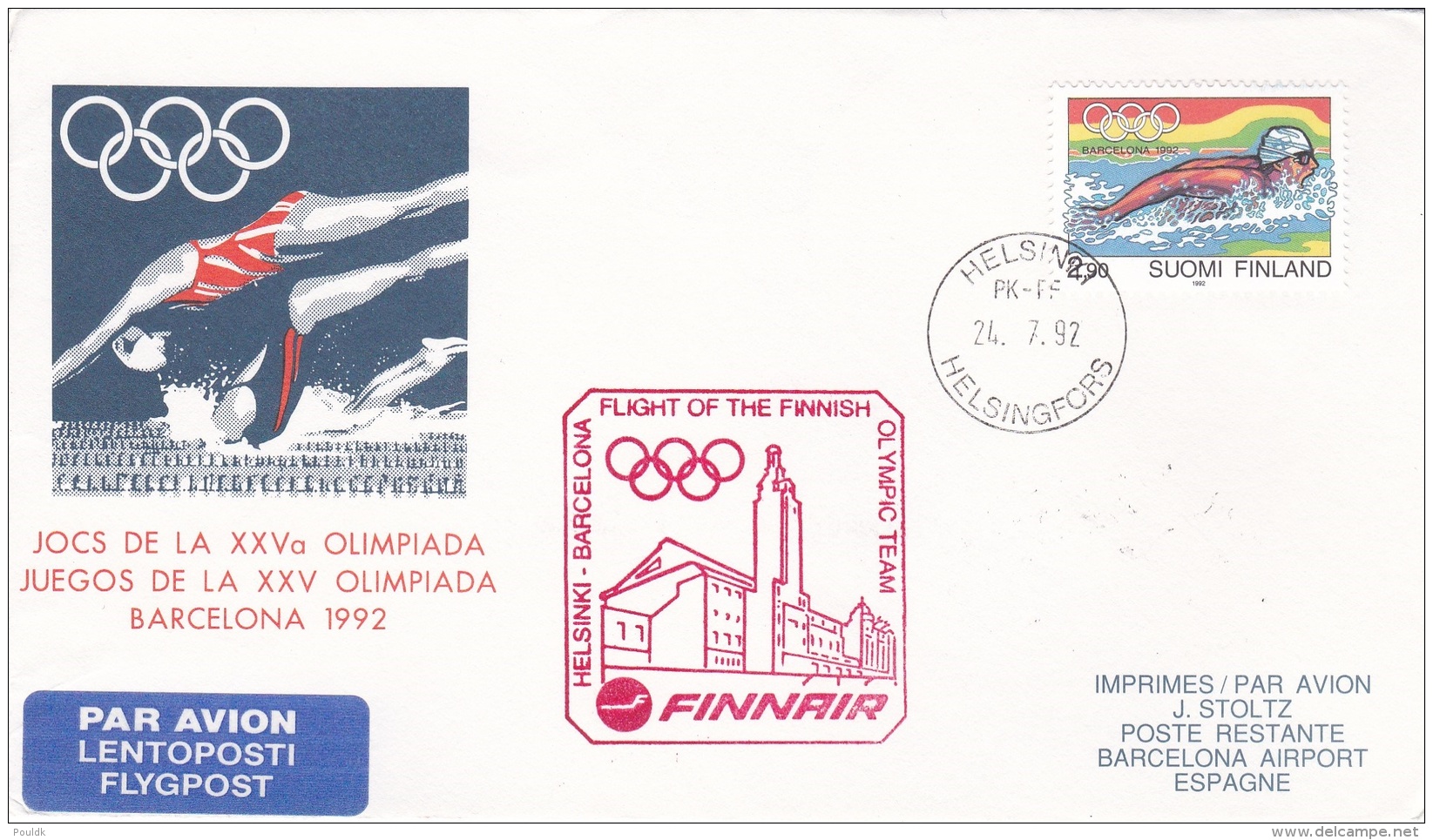 Finland Flight Cover Team Flying To Olympic Games In Barcelona 1992 With Finnair  (DD21-25) - Sommer 1992: Barcelone