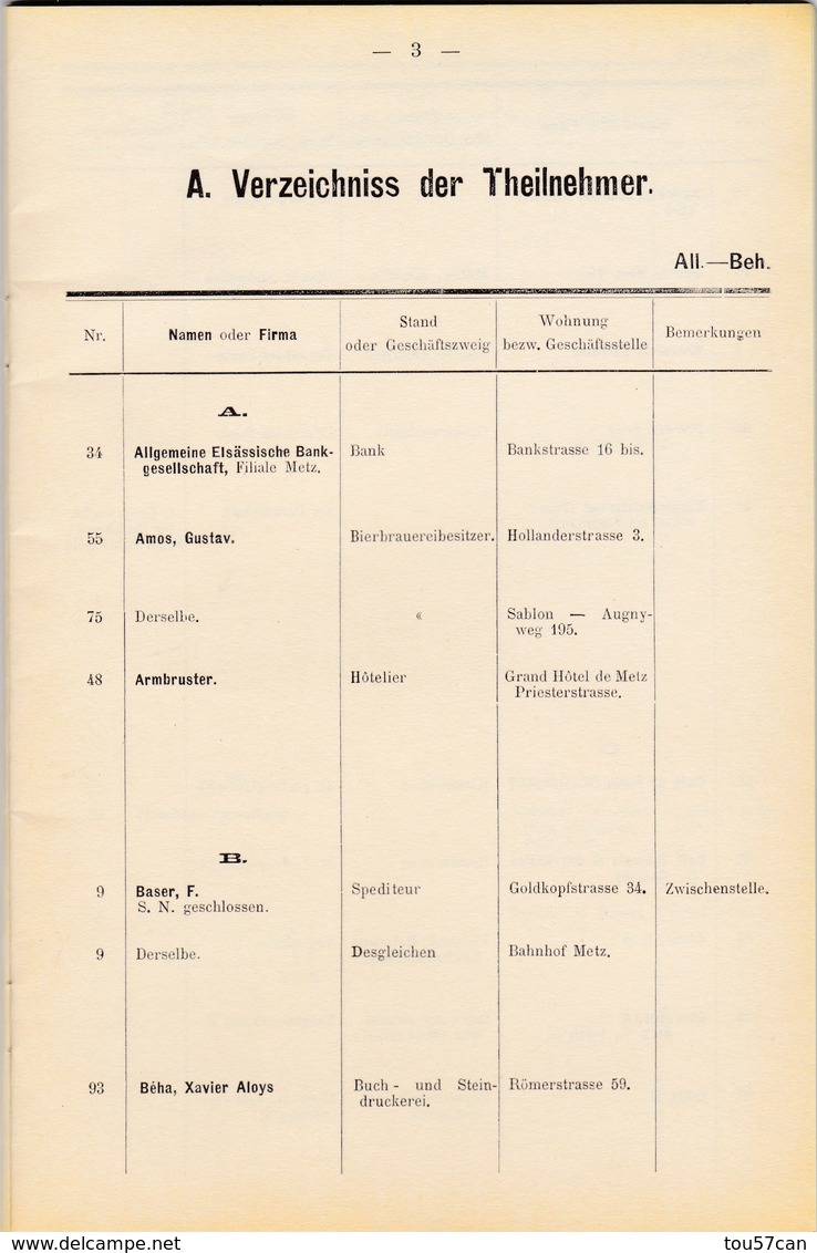 METZ - MOSELLE - (57) - RARE ANNUAIRE TÉLÉPHONIQUE DE 1890. - Telephone Directories