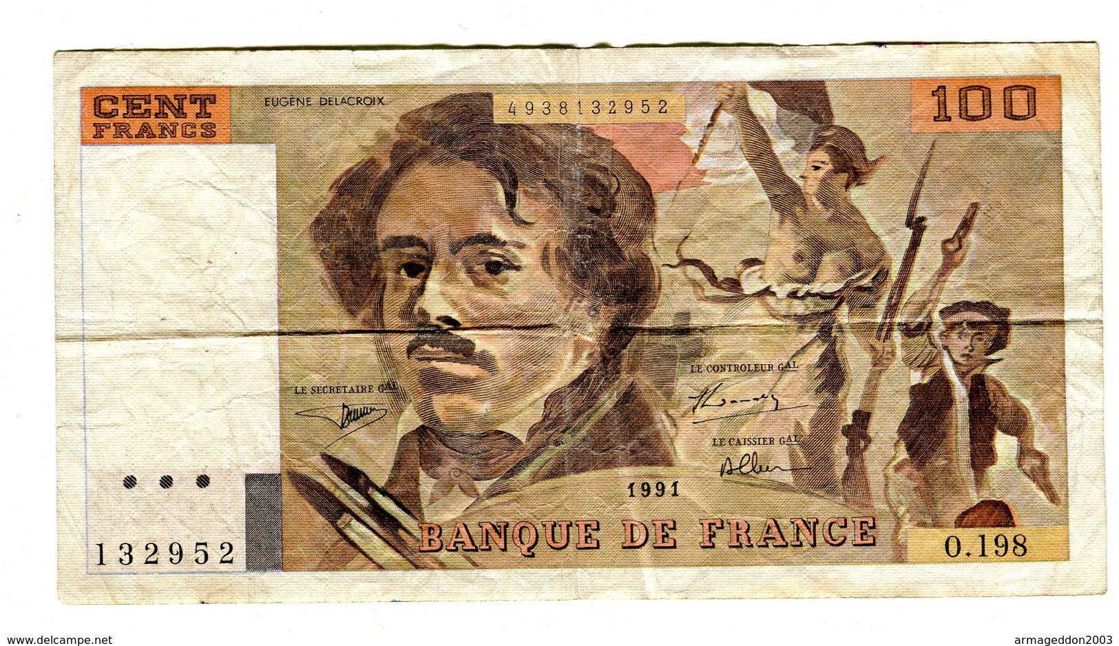BILLET DE 100 FRANCS DELACROIX 1991 / O.198.... 2 SCANS - 100 F 1978-1995 ''Delacroix''