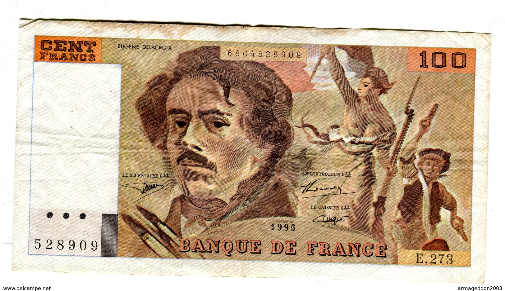 BILLET DE 100 FRANCS DELACROIX 1995 / E.273 - 100 F 1978-1995 ''Delacroix''