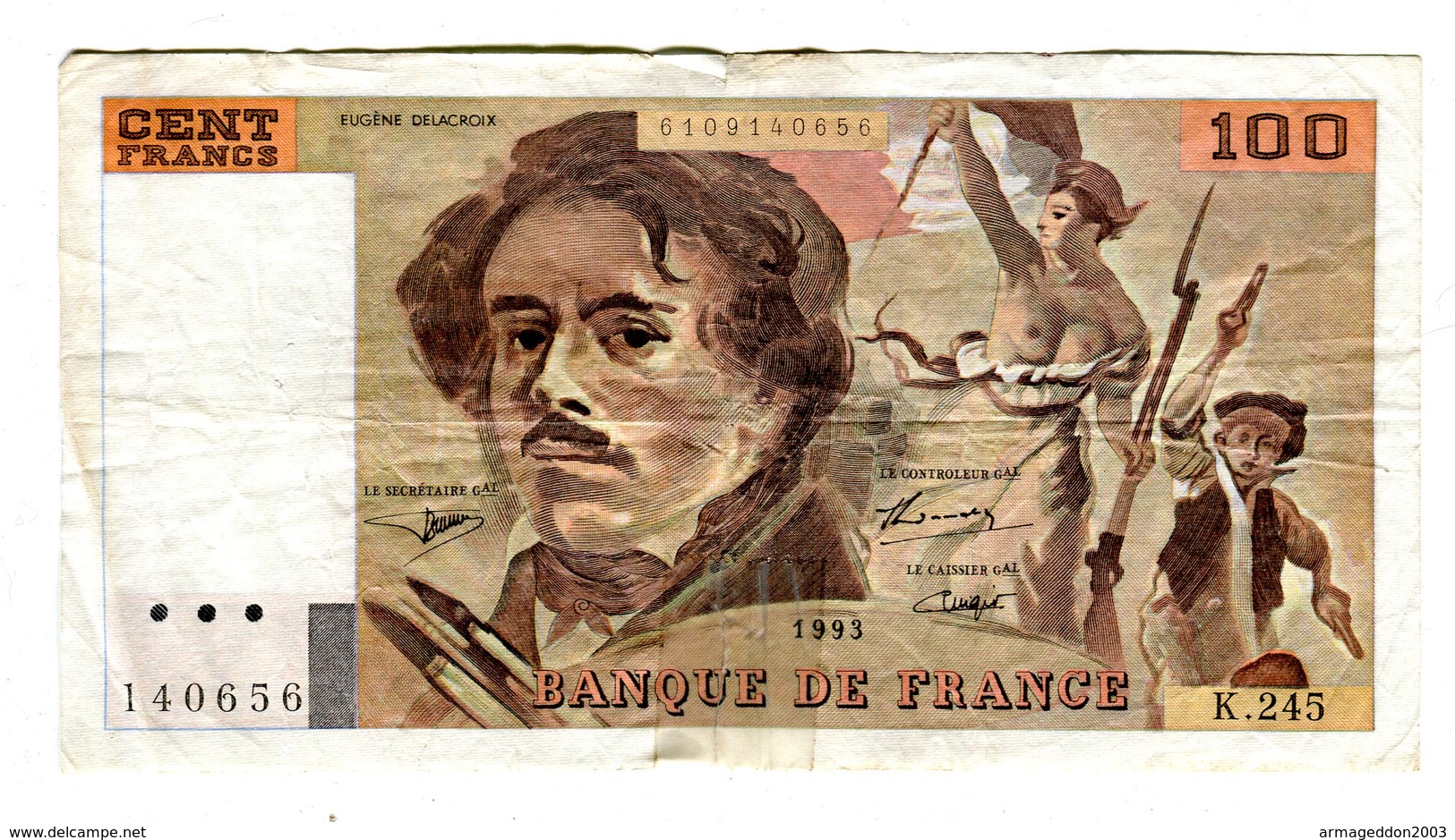 BILLET DE 100 FRANCS DELACROIX 1993 / K.245 - 100 F 1978-1995 ''Delacroix''