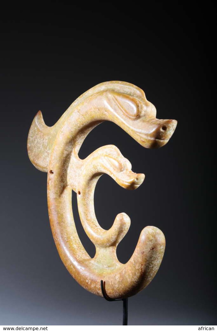 Art Asie Double Dragon Hongshan En Jade - Art Asiatique