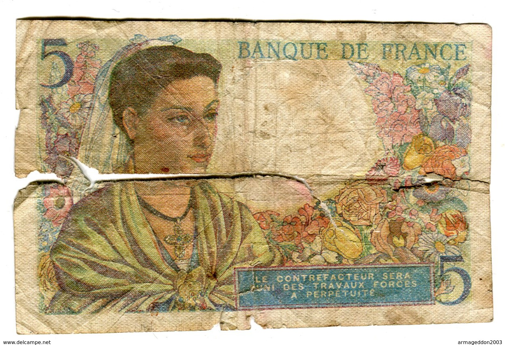 FRANCE Billet De 5 Frs BERGER / N.22 = 7 = 1943 .N - 50 Francos