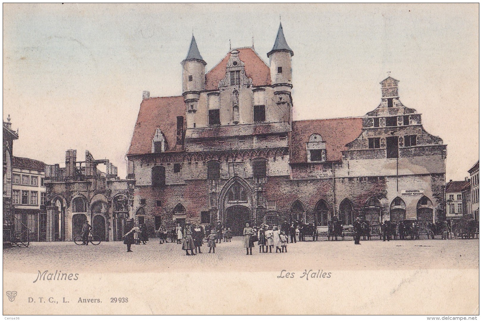 Malines Les Halles Colorée Et Animée Circulée En 1907 - Mechelen