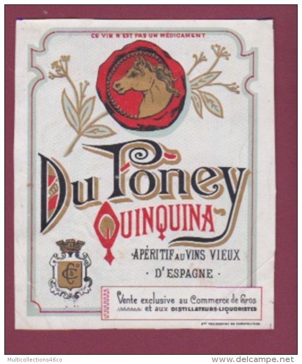 150718 - étiquette ALCOOL Apéritif - QUINQUINA DU PONEY  C &amp; Co - Toulouse ? Cheval écusson - Horses