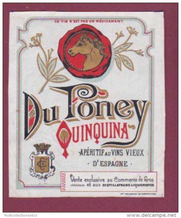 150718 - étiquette ALCOOL Apéritif - QUINQUINA DU PONEY  C &amp; Co - Toulouse ? Cheval écusson - Chevaux