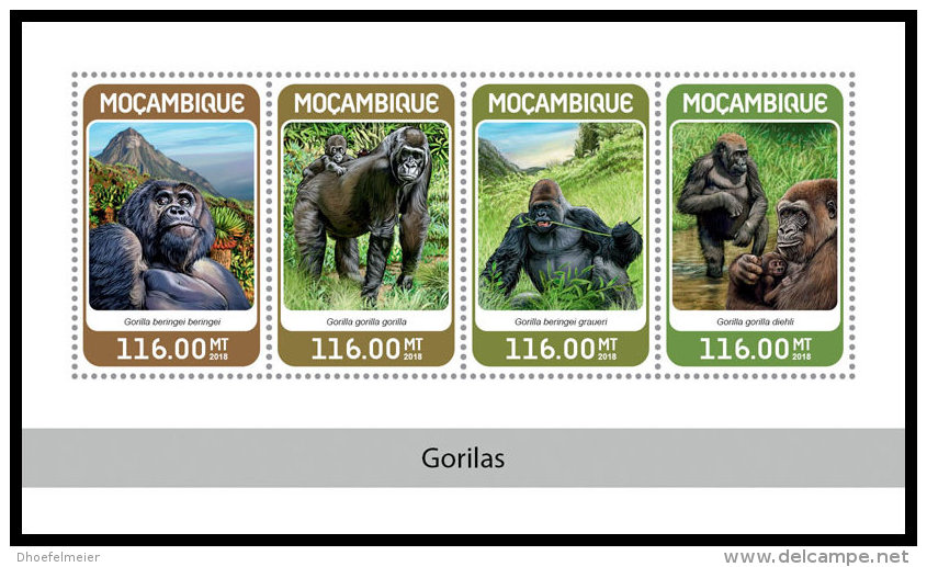 MOZAMBIQUE 2018 MNH** Gorillas Gorilas M/S - IMPERFORATED - DH1827 - Gorilles