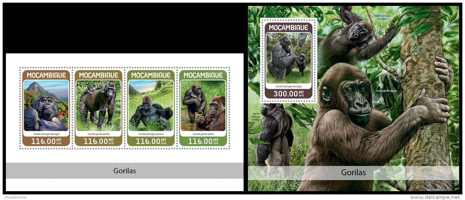 MOZAMBIQUE 2018 MNH** Gorillas Gorilas M/S+S/S - IMPERFORATED - DH1827 - Gorilles