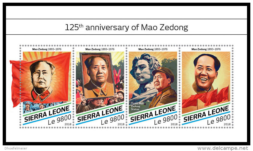 SIERRA LEONE 2018 MNH** Mao Zedong M/S - OFFICIAL ISSUE - DH1827 - Mao Tse-Tung