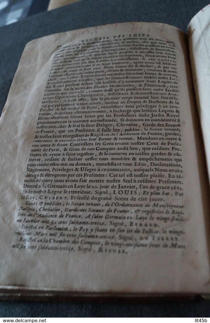 RARE ouvrage de 1673,Ordonnances de Louis XIV avec recueils des Edits du Roy ouvrage complet