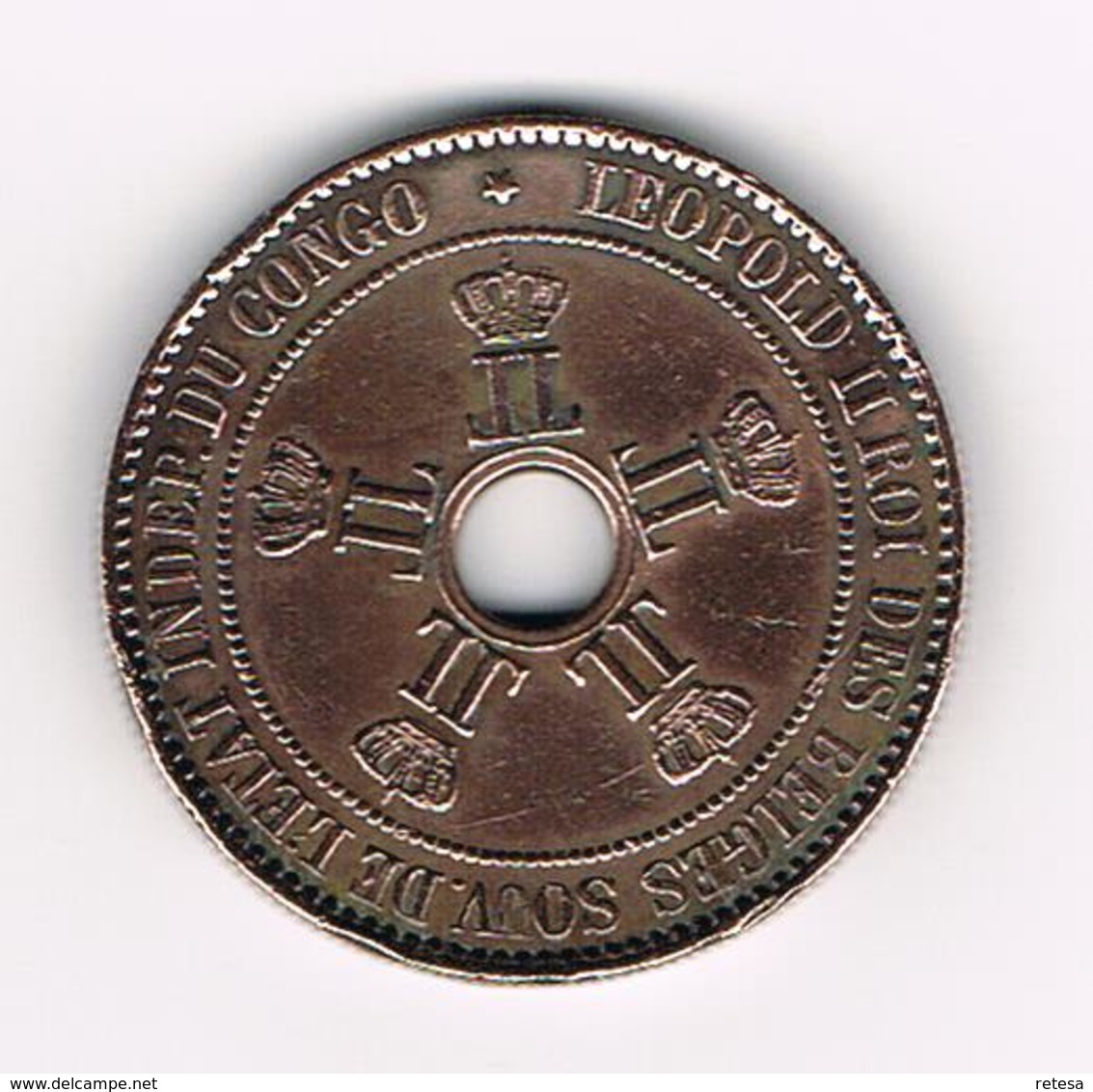 -& LEOPOLD II ROI DES BELGES SOUV. DE L'IDEP.DU CONGO 10 CENTIMES  1888 - 1885-1909: Leopold II